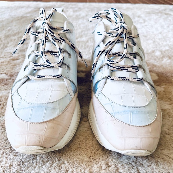 Freda Salvador Mikey Croc Embossed Leather Sneakers Neutral Combo Size 10 - Picture 3 of 13